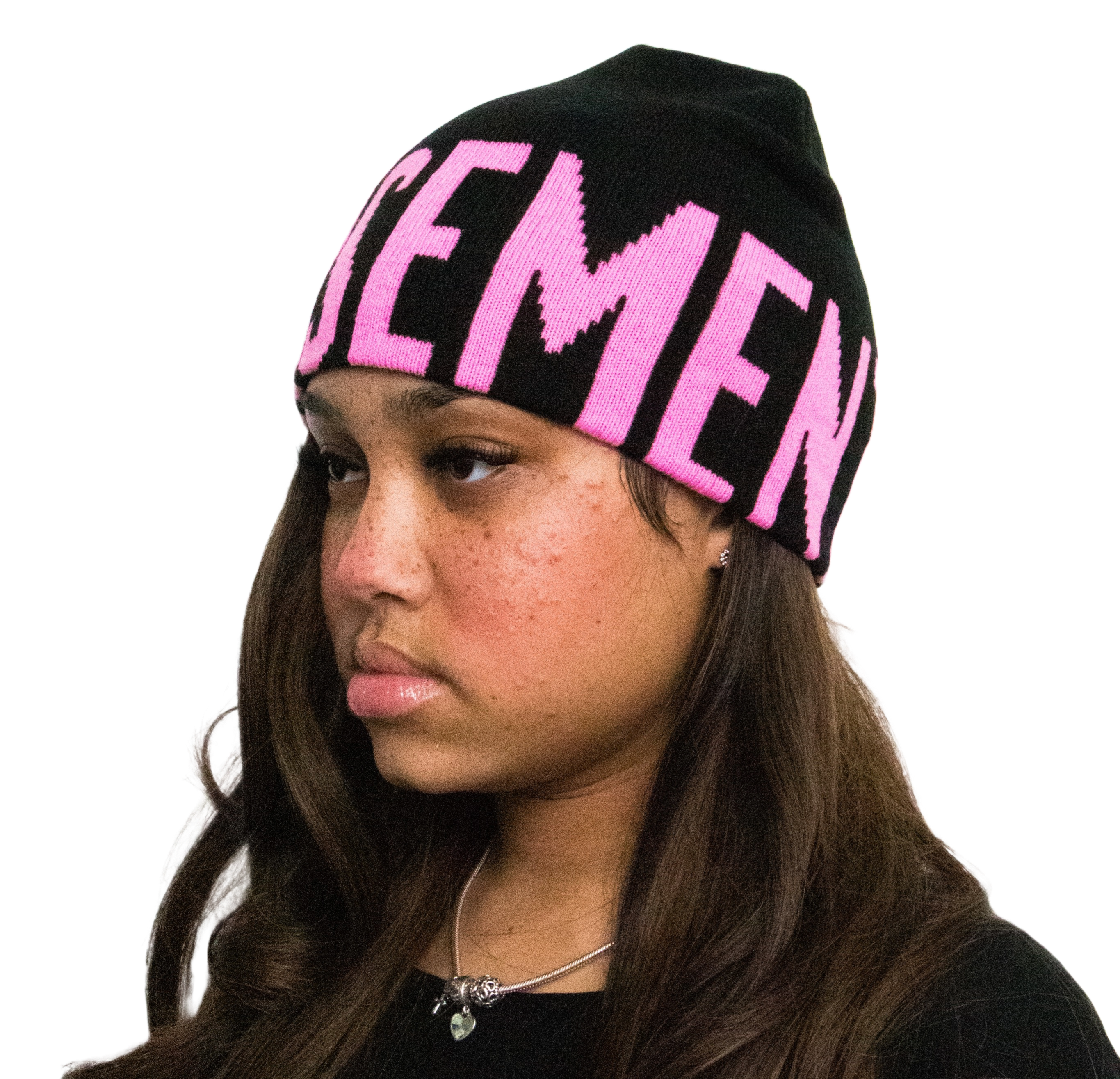 BLACK AND PINK BASEMENT BOY BEANIE