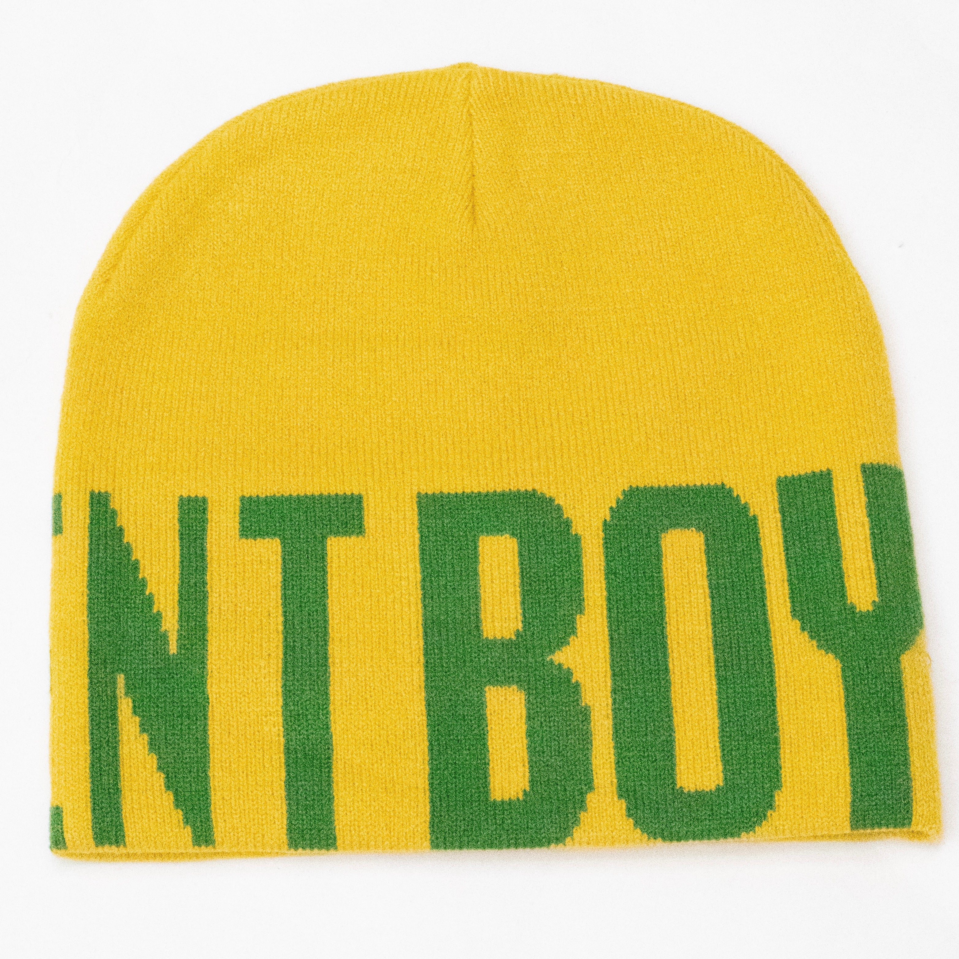 YELLOW AND GREEN BASEMENT BOY BEANIE