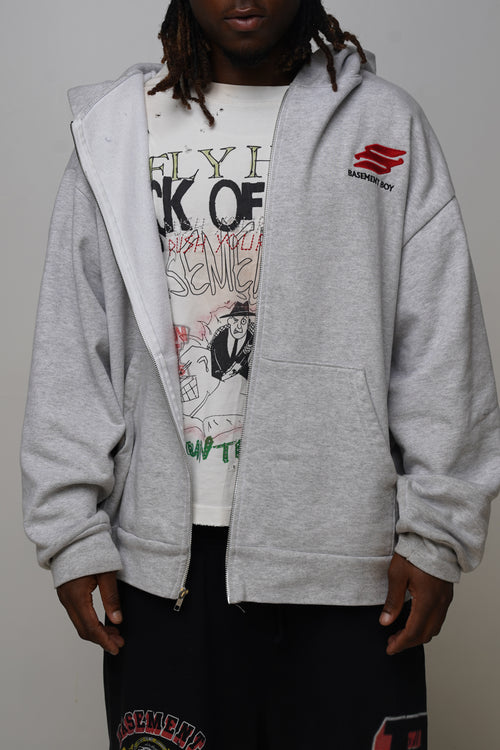 Basement Boy grey Essentials fleece zip-up hoodie, Back 2 School bundle