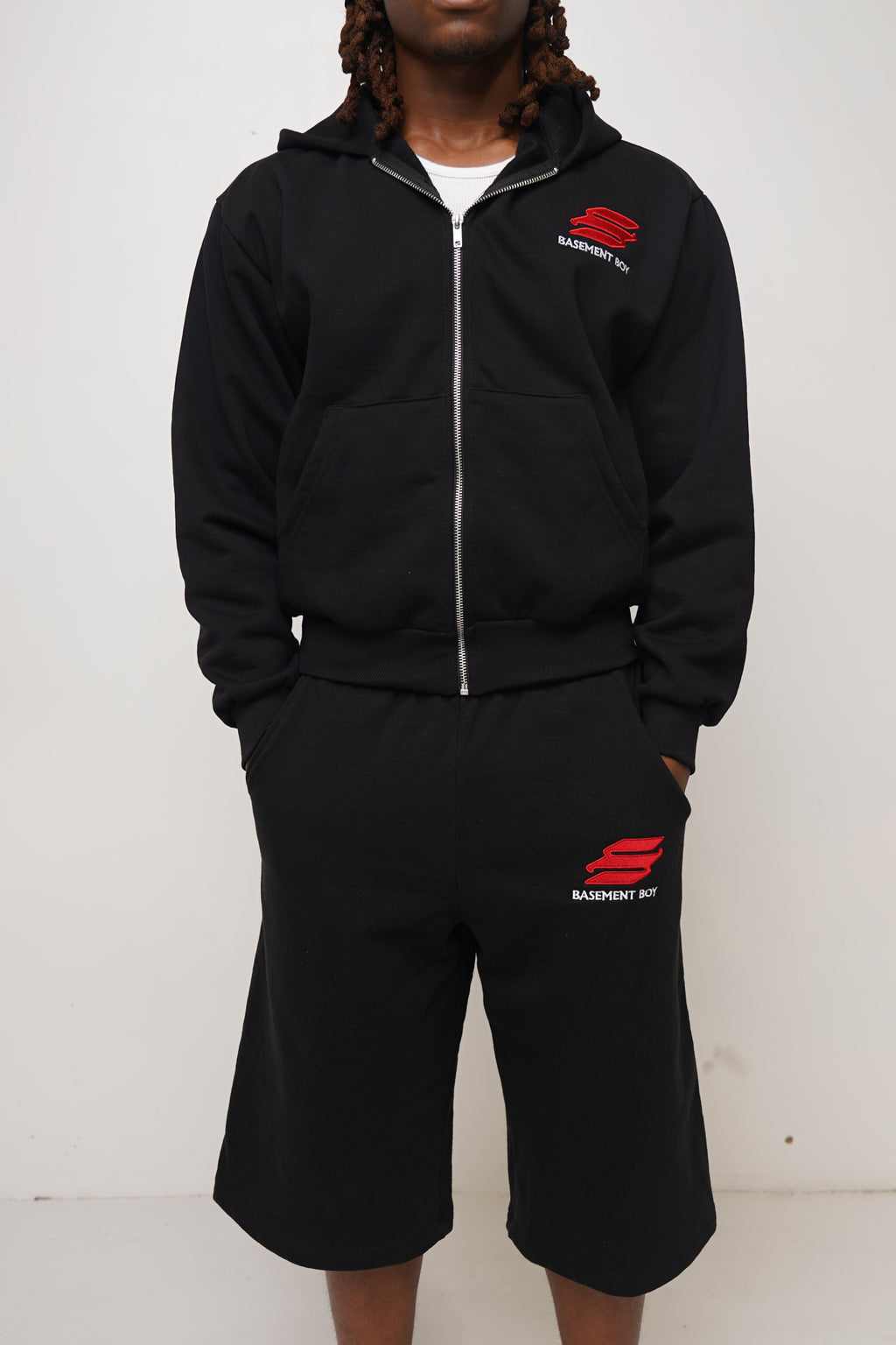 Basement Boy black Essentials fleece shorts, new drop, Back 2 School bundle