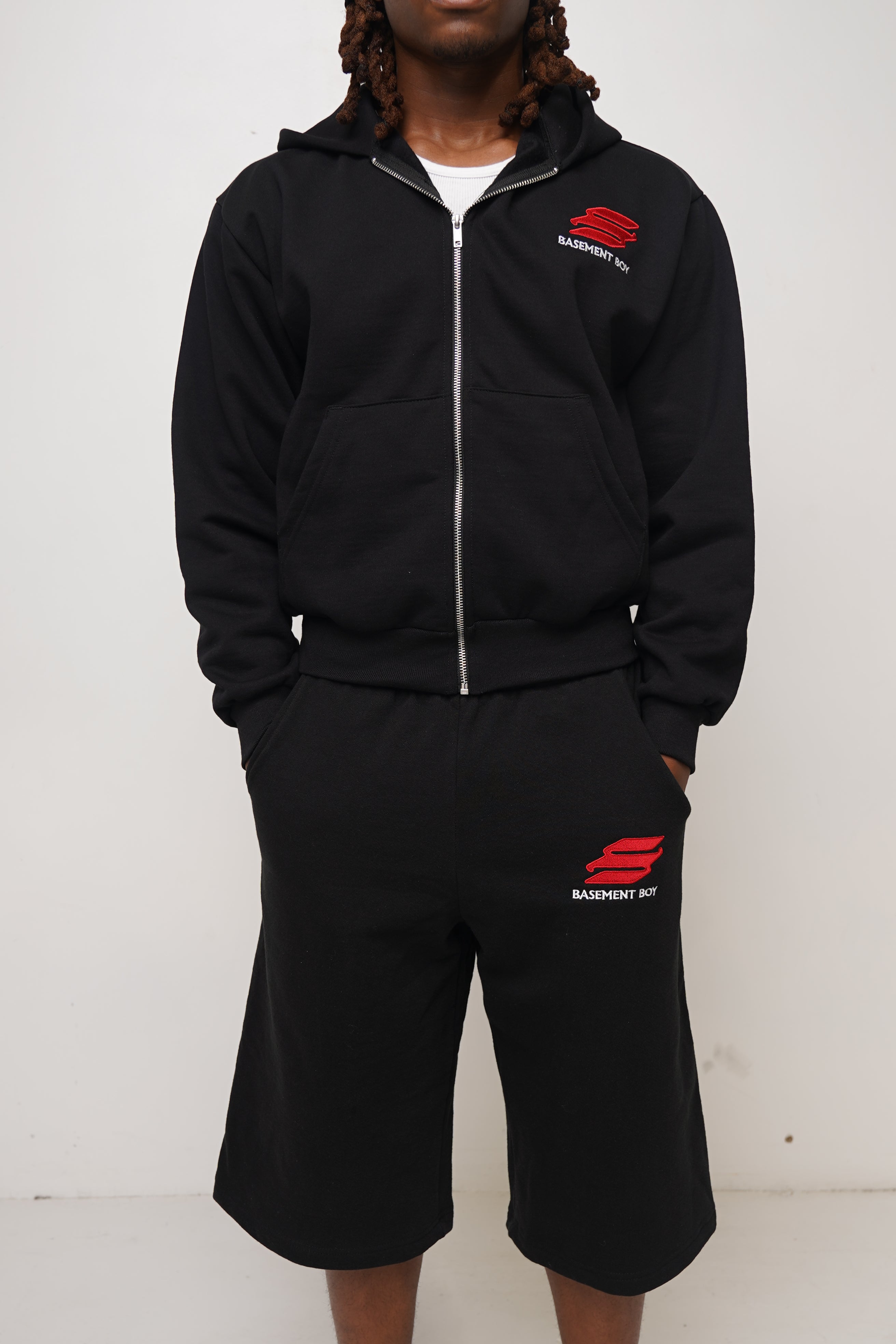 Basement Boy black Essentials fleece shorts, new drop, Back 2 School bundle