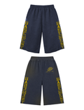 Basement Boy Navy Blue 3/4 Patchwork Shorts — oversized cotton wide-leg shorts