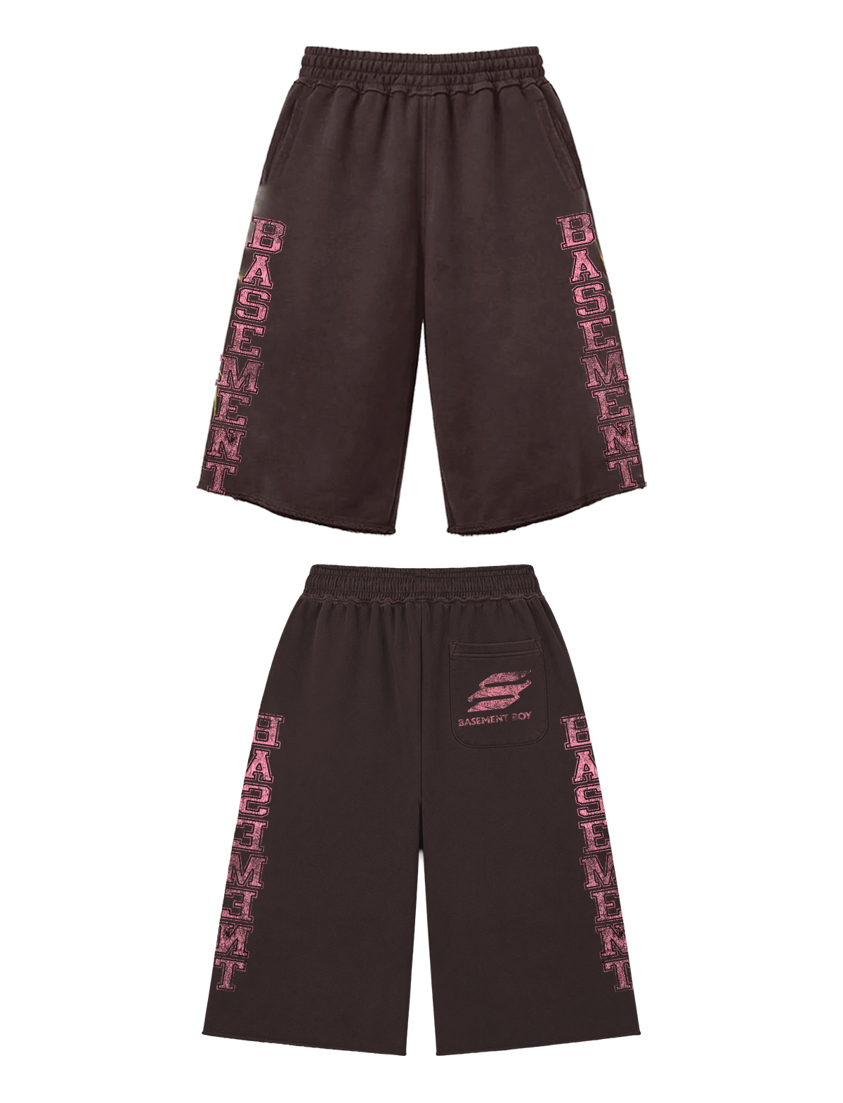Basement Boy Brown 3/4 Patchwork Shorts — oversized cotton wide-leg shorts
